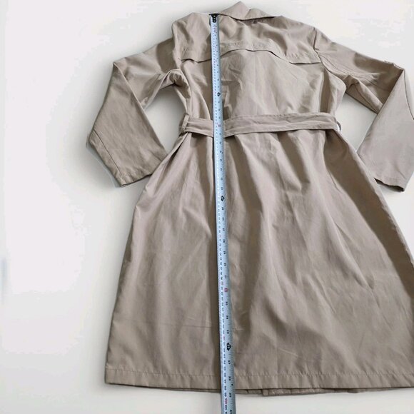 Vero Moda Wrap Coat Womens L Beige Belted Mid Length Pockets Lightweight Preppy - Picture 8 of 16